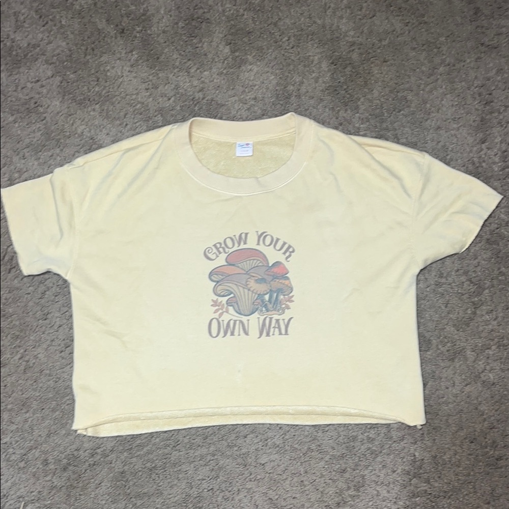 Cream Graphic Tee with Mushroom Design
